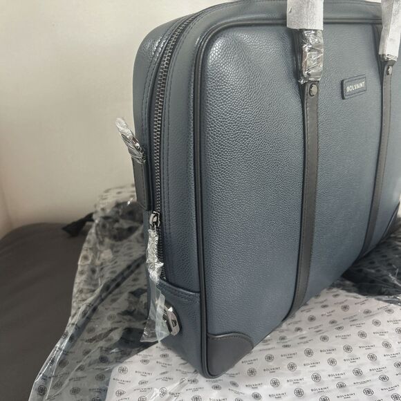 Bolvaint Cabot Luxury Briefcase Navy Leather w/Black Accents Travel Collection - Picture 2 of 11